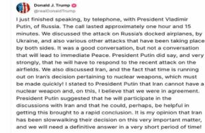 A la espera del zarpazo ruso… Trump habló con Putin. Aseguró que la conversación fue positiva, pero no conducirá a una 