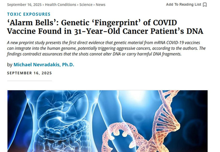Huella genética de la vacuna mRNA Covid encontrada DENTRO del ADN de una joven paciente con cáncer