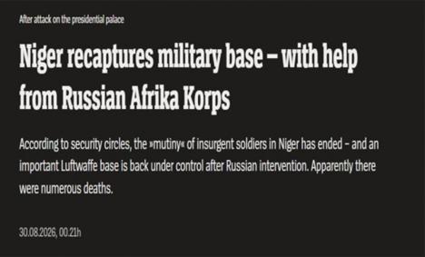 Fracasa intento de golpe de Estado prooccidental en Níger. Fue decisivo el papel del Afrika Korps ruso